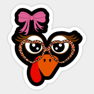 Turkey Face Eyelashes Leopard Glasses Funny Thanksgiving Sticker